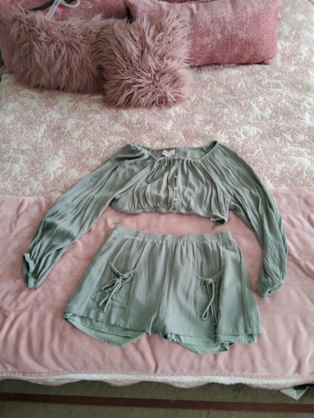 MARBLE Sage Green Drawstring Waist Shorts